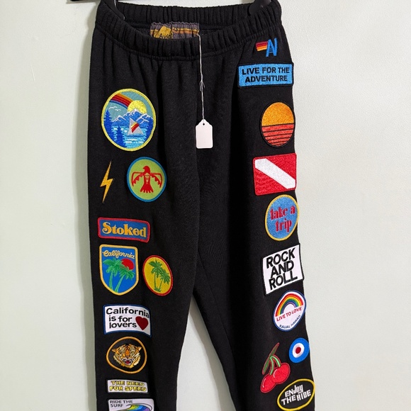 NWT Aviator Nation Vintage Patch Black Sweatpants X-Small - Picture 3 of 9